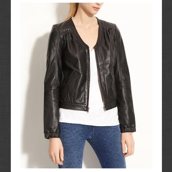 Leith Lambskin Leatger Yoke Crop Jacket - Picture 3 of 6